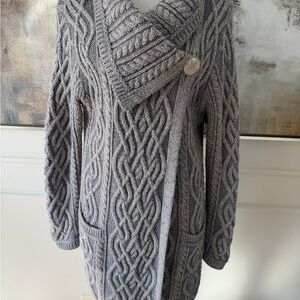 Aran Mor Knit Sweater WOOL Gray Made in Ireland Sz L